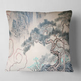 Chinese Blue Tree Art - Floral Painting Throw Pillow