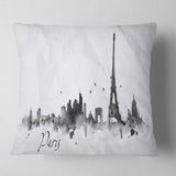 Paris with Eiffel Silhouette - Cityscape Painting Throw Pillow