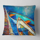 Boats and Pier in Blue Shade - Seascape Throw Pillow