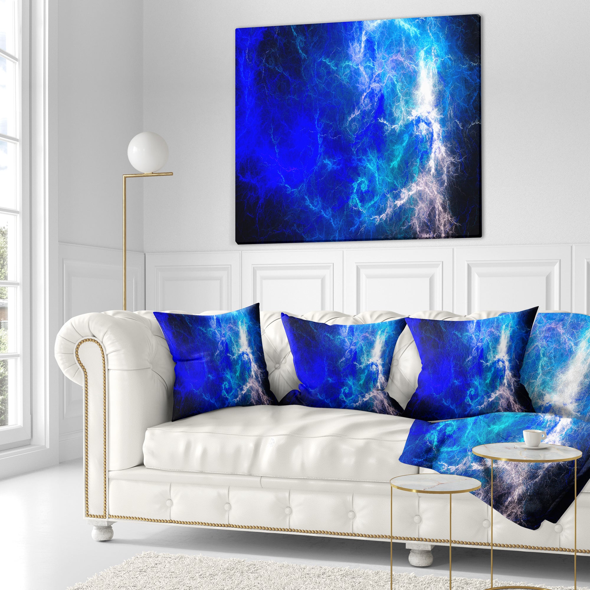 Blue Sparkling Lightning - Abstract Throw Pillow