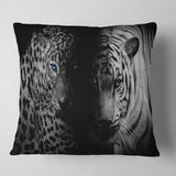 Leopard and Tiger in Black - Animal Throw Pillow