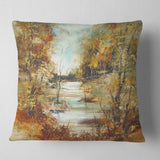 Brown River in Forest - Landscape Painting Throw Pillow