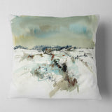 Snowy Landscape Watercolor - Landscape Painting Throw Pillow