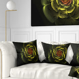 Fractal Yellow Rose in Dark - Floral Throw Pillow