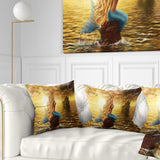 Sea Mermaid with Ghost Ship - Seascape Throw Pillow