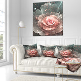 Abstract Fractal Pink Gray Flower - Floral Throw Pillow