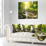 Mountain Stream in Forest - Landscape Photography Throw Pillow