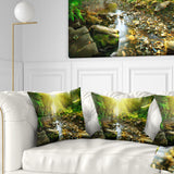 Mountain Stream in Forest - Landscape Photography Throw Pillow