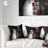 Fractal 3D Red White Cubes - Contemporary Throw Pillow