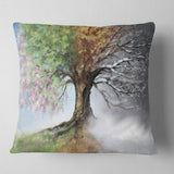 Tree with Four Seasons - Tree Painting Throw Pillow