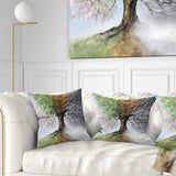 Tree with Four Seasons - Tree Painting Throw Pillow