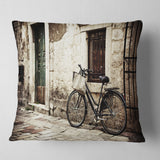 Bicycle with Shopping Bag - Landscape Photo Throw Pillow