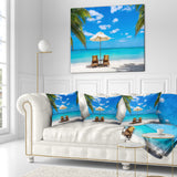 Turquoise Beach with Chairs - Seashore Photo Throw Pillow