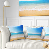 Blue Waves at Tropical Beach - Seashore Photo Throw Pillow