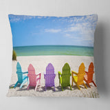 Adirondack Beach Chairs - Seashore Photo Throw Pillow