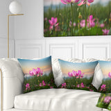 Blooming Lotus Flowers at Sunset - Floral Photo Throw Pillow