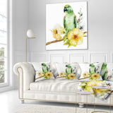 Parrot with Flowers Watercolor - Floral Painting Throw Pillow