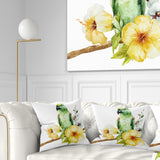 Parrot with Flowers Watercolor - Floral Painting Throw Pillow