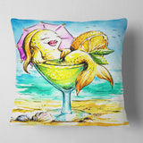 Designart Gold Fish Enjoying Holidays on Beach - Cartoon Animal Throw Pillow