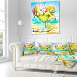 Designart Gold Fish Enjoying Holidays on Beach - Cartoon Animal Throw Pillow