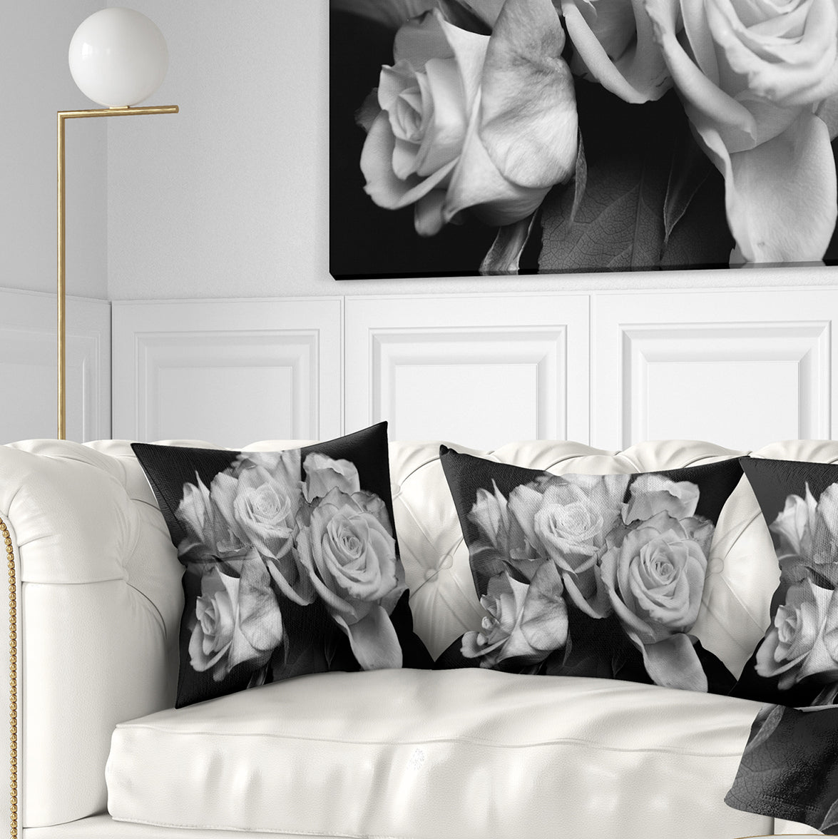 Bunch of Roses Black and White - Floral Throw Pillow