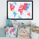 World Map In Pink and Blue