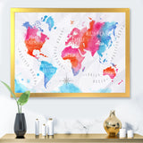 World Map In Pink and Blue