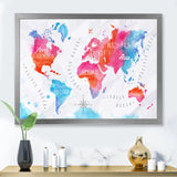 World Map In Pink and Blue