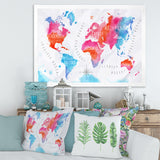 World Map In Pink and Blue