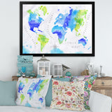 World Map In Green and Blue