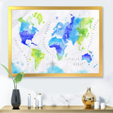 World Map In Green and Blue