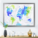 World Map In Green and Blue