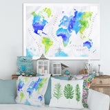 World Map In Green and Blue