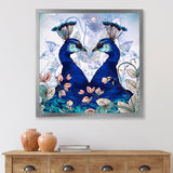 Two Blue Peacocks With Wildflowers