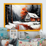 Monochrome Orange Cottage In Winter IV