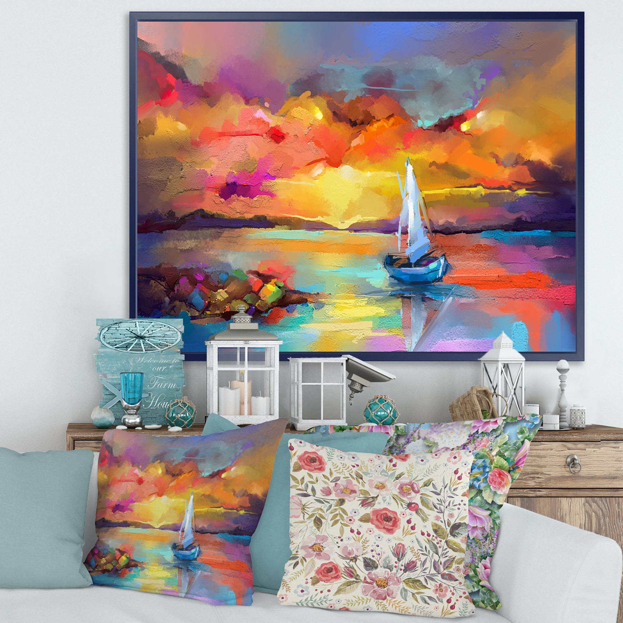 Sunset Painting With Colorful Reflections II Wall Art