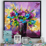 Bright Bouquet Of Spring Flowers On Purple Background Wall Art