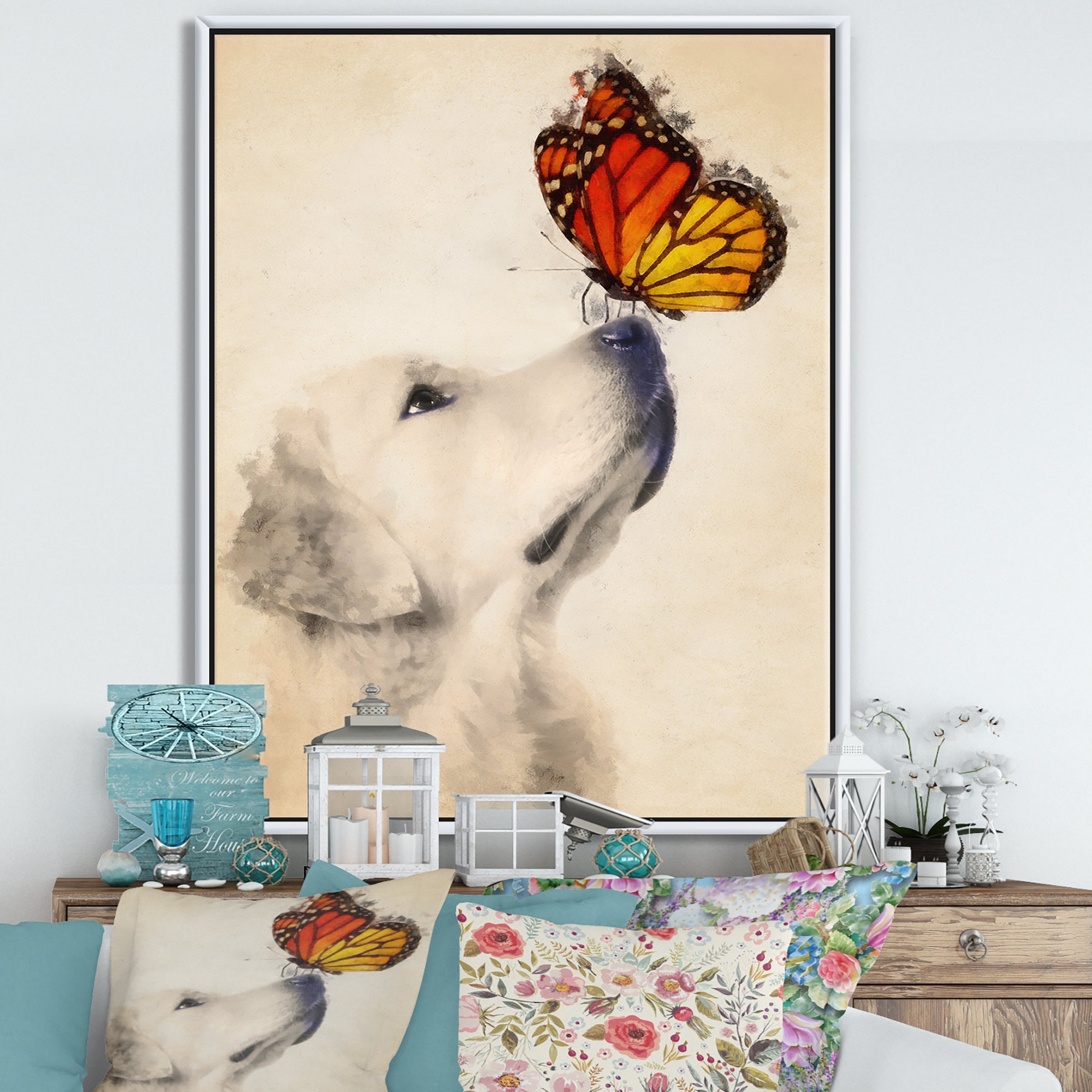 Golden Retriever Dog with Butterfly I Wall Art