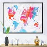 World Map In Pink and Blue