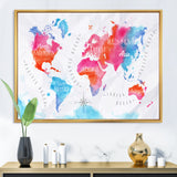 World Map In Pink and Blue