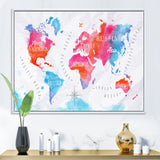 World Map In Pink and Blue