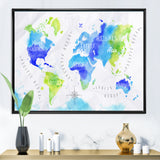 World Map In Green and Blue