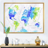 World Map In Green and Blue