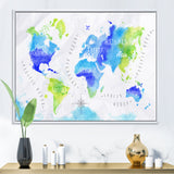 World Map In Green and Blue