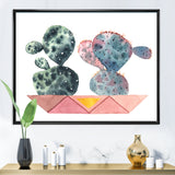 Cactus Duo In Pink Geometric Pots