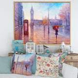 Big Ben and Woman With Red Umbrella In London