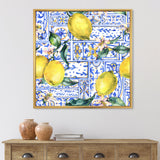 Lemon Ornament On Blue Geometrical Pattern I