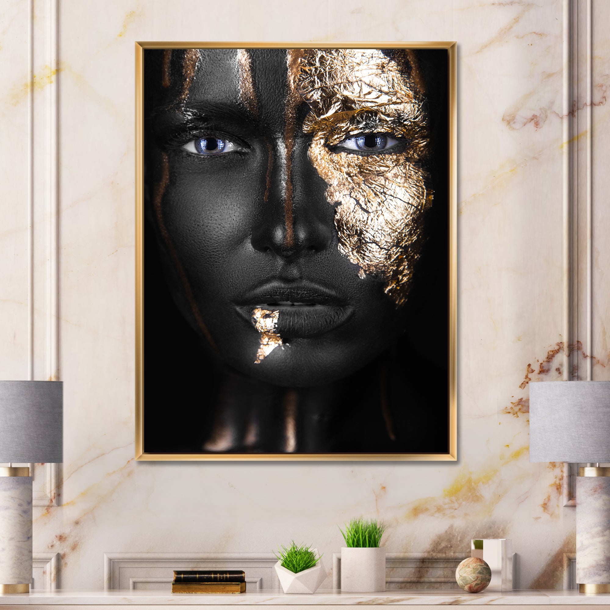 Portrait of A Afro American Girl with Gold Makeup