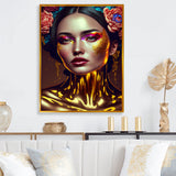 Gold And Black Floral Asian Woman I