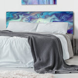 Marbled Colours in Shades of Turquoise and Purple upholstered headboard